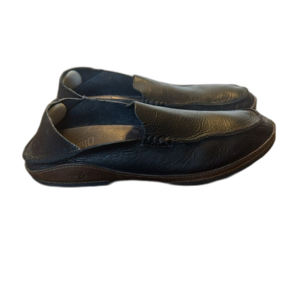 Olukai Mens Moloa Moc Toe Loafers Black Leather Slip On Comfort Shoes size 11.5 - Picture 2 of 12